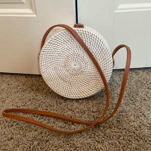 Rattan circular crossbody bag